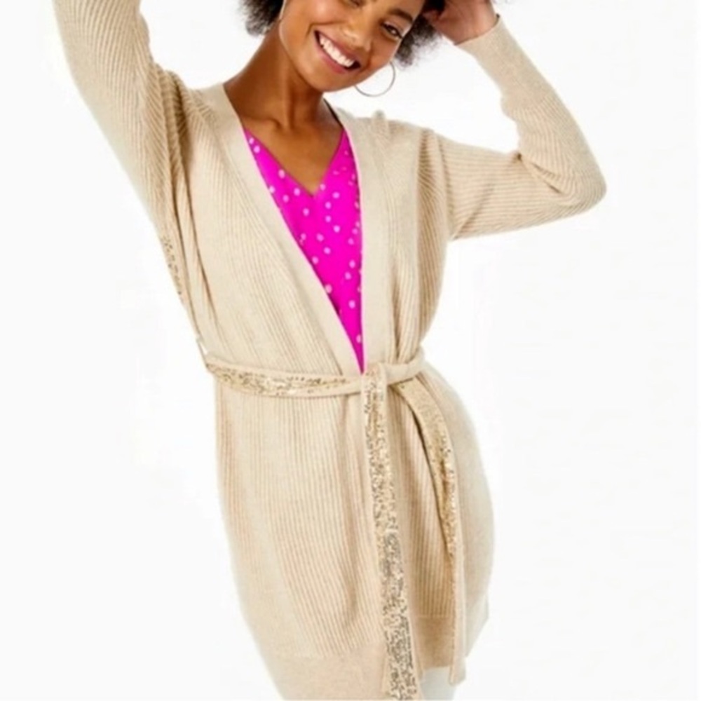 Lilly Pulitzer Tatum Sequin Cardigan Sweater Coconut Metallic SIZE Small